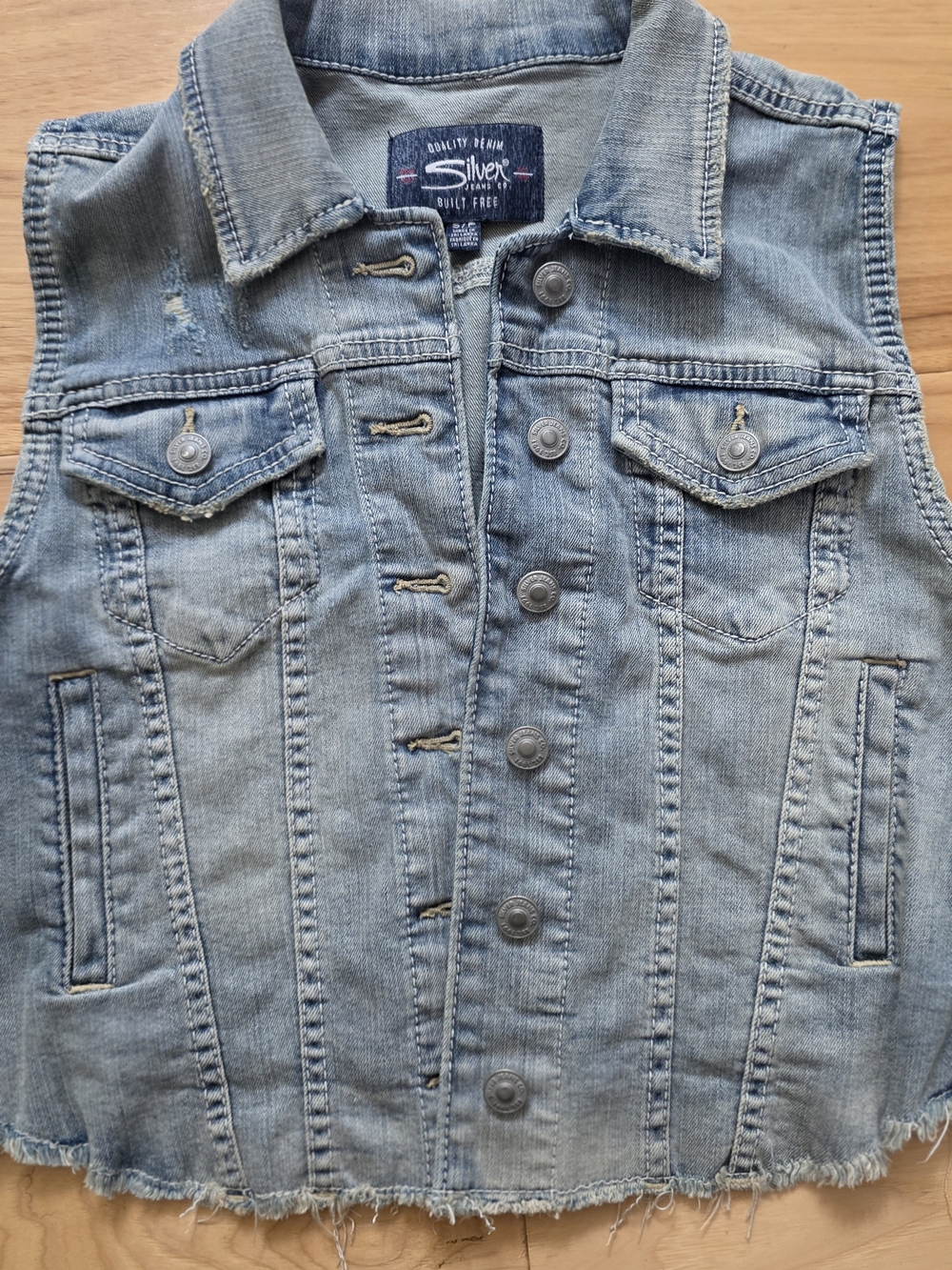 Silver Jeans Light Blue Distressed Denim Vest